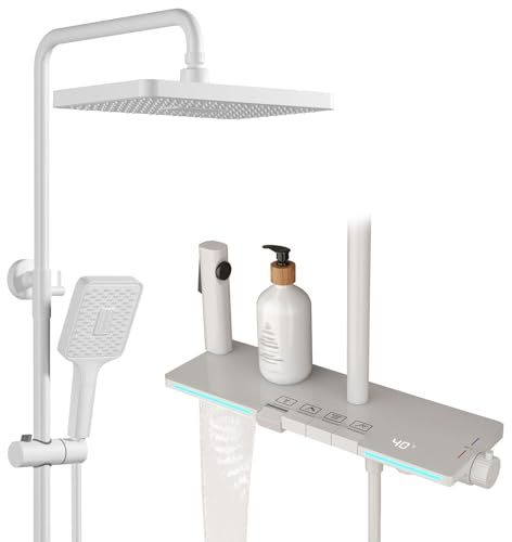 Modern Thermostatic Shower System with LED Digital Display, 30x20cm Rain Shower Head Set, Handheld Booster Spray Gun, Height Adjustable, HSS0609 Faucet Complete Set