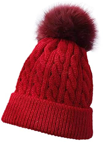 Generisch Baby Girl Hat weiche warme Strickmütze Wintermütze mit Fleece-Kapuze Baby Turban Neugeborene (Wine, One Size)