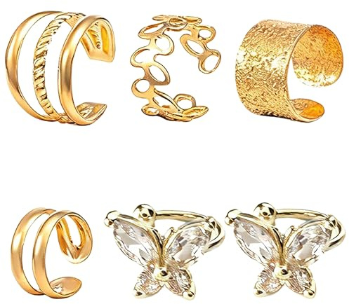 6 Stück Ear Cuff Gold Set mit Schmetterling Zirkonia Ohrklemmen für Damen | Elegante Modeaccessoires als Ohrringe Ohne Ohrlöcher und Stilvolle Fake Helix Ohrdekoration für Alltag Party