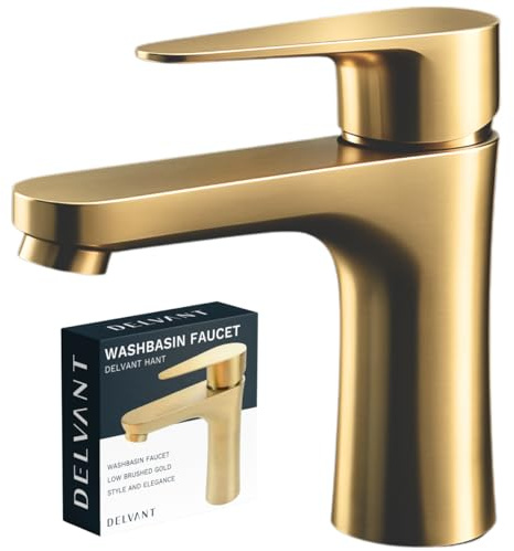 Delvant HANT Waschtischarmatur, Wasserhahn Bad, Waschtischarmatur Armatur, Waschbecken Badezimmer Mischbatterie Waschbecken, gebürstetes Gold