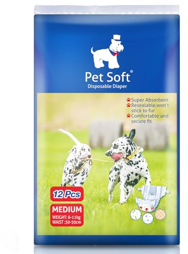 Pet Soft Einweg-Hundewindeln für Hündinnen 12 Stück, Hochsaugfähige Katzen Hunde Windeln für Hündinnen Inkontinenz, Läufigkeit, Harnwege (M, 12)