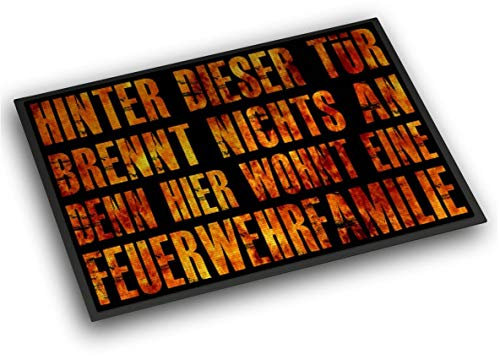 Roter Hahn 112 | Einzigartige Feuerwehr Vorleger/Abstreicher/Fußabtreter/Türvorleger/Fussmatte Feuerwehrfamilie (60x40cm)