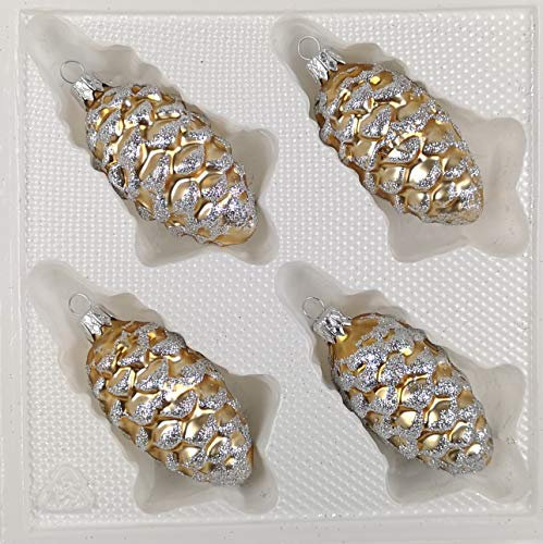 4 TLG. Glas-Tannenzapfen Set in Classic Gold Silber Edle Neuheit - Christbaumkugeln - Weihnachtsschmuck-Christbaumschmuck