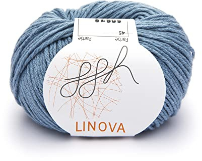 ggh Linova | Baumwolle mit Leinen Mischung | 50g Wolle zum Stricken oder Häkeln | Farbe 045 - Graublau