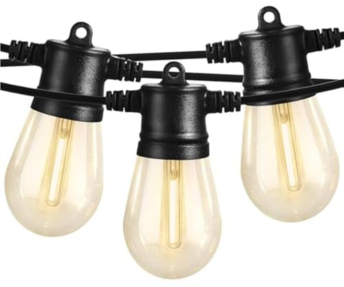 SUNTHIN Outdoor String Lights, 48FT Patio Lights with 16 LED Shatterproof Bulbs for Outside, Backyard, Deck, Porch, Garden, Bistro, Cafe, Party