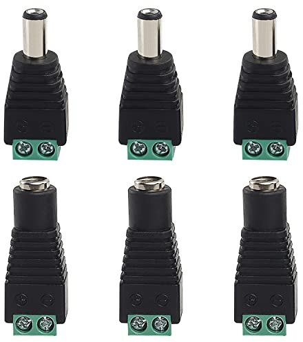 CHUNGHOP 6PCS 12V DC Screw Terminal Plug Connector (3 x Male + 3 x Female) Power Jack Adapter Wire Ends Plug Barrel Adapter for Led Strip CCTV Security Camera