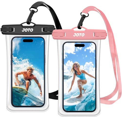 JOTO 2 Fundas Impermeables para Smartphone con certificación IPX8 para iPhone 17/16/15/14/13/12/11 Air Plus Pro MAX, Xiaomi Redmi Note 13/13 Pro 12 A3, Galaxy A15 A35 A25 A54 A55 -Negro Rosa