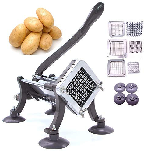 French Fry Cutter Commercial Potato Slicer with Suction Feet Complete Set, Includes 1/4, 3/8,1/2, Gray