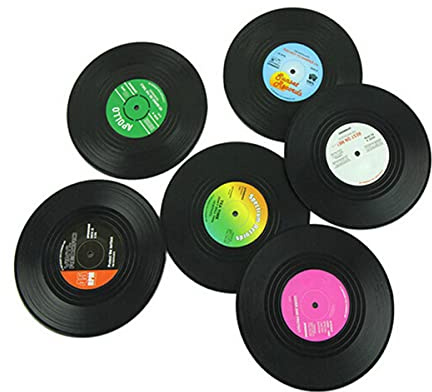 Vinyl Schallplatten Untersetzer,6 Stück Retro CD Schallplatten Getränke Untersetzer Rutschfeste Tasse Matte Isolierte Kaffeematte zur Dekoration von Bars,Cafés,Dessertläden