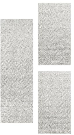 HomebyHome Bettumrandung Schlafzimmer 3 teilig Teppich Creme-2 - Waschbarer Bettumrandung Teppich Läufer Set Extra Flauschig Bettvorleger Schlafzimmer Bettset:2 St. 60x110 cm | 1 St. 80x250 cm