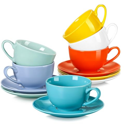 LOVECASA, Série Sweet, Service à Café Thé en Porcelaine pour 6 Personnes, Tasse à cappuccino 230ml + Soucoupe