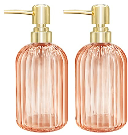 Ambre 2 Pack 14 Oz Kitchen Soap Dispenser with Pump, Transparent Bottle for Hand or Dish Soap