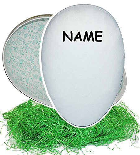 alles-meine.de GmbH Set Ostergras & 10 Füll - Pappeier 12 cm WEIß - incl. Name - zum Bemalen Bekleben und Basteln - Rohling - Osterei/Ei zum befüllen - Bastelei Deko Pappe Pa..