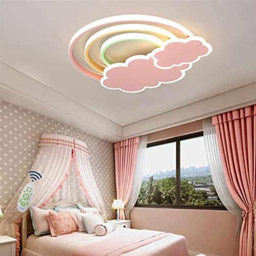 LED Kinderzimmer Lampen moderne Regenbogenwolke Design Deckenleuchte Kinderleuchte dimmbar 3000K-6500K Deckenlampe Acryl Kronleuchter Junge Mädchen Schlafzimmer Wohnzimmer Decke Leuchten,Rosa,55cm
