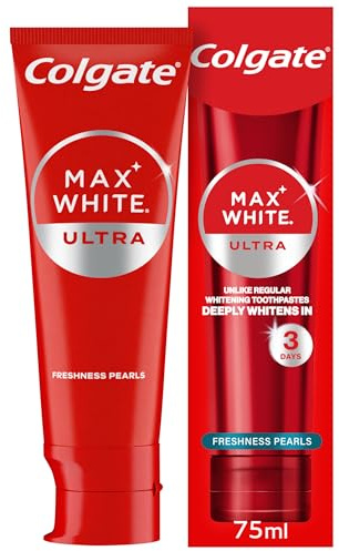 Colgate Max White Ultra Freshness Pearls dentifricio sbiancante per denti 75 ml, denti più bianchi in 3 giorni*, freschezza di lunga durata, sicuro per lo smalto, rimuove le macchie profonde*, dentifr