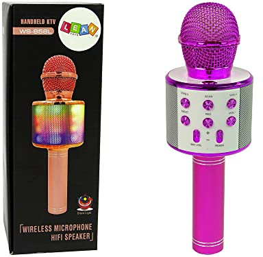 Microfono Senza Fili USB Altoparlante Karaoke Registrazione Modello WS-858 Rosa