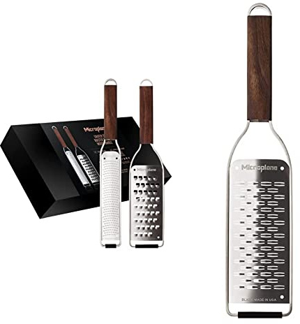 Microplane Reiben-Set Zester & Extra-Grob Walnuss Edelstahl aus der Master Serie für Zitrusfrüchte & 2-Wege-Schneide, Master Serie, Edelstahl, braun, 1,60 x 32 x 10 cm