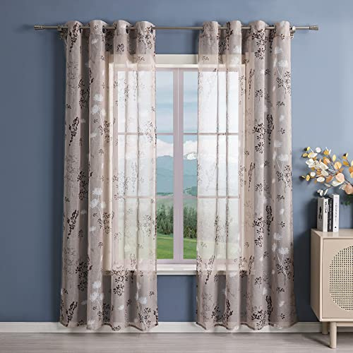 Delien Gardinen Modern Transparente Gardine mit Ösen für Wohnzimmer Vorhang mit Blumenmuster »Löwenzahn« Flächenvorhänge Dekoschals Fenstergardine 1 St.,BxH 140x145cm,Sand