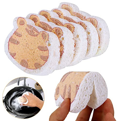 ACXFOND 12 esponjas de lavado, esponjas de pulpa de madera natural para platos, esponja natural antiarañazos para lavar platos y limpiar la cocina