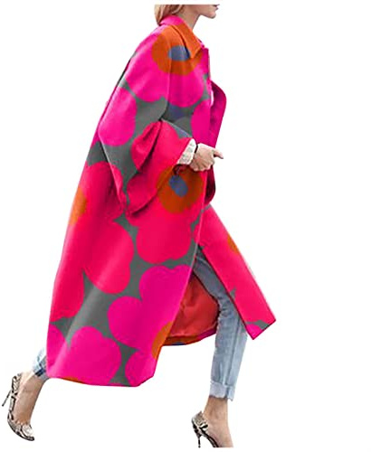 EMATOP Damen Lange Mantel Elegante Trenchcoat Langarm Jacke Revers Winterjacke Winter Warm übergangsjacke Windbreaker Winddicht Softshelljacke Neuheit Druck Wintermantel Business Blazermantel