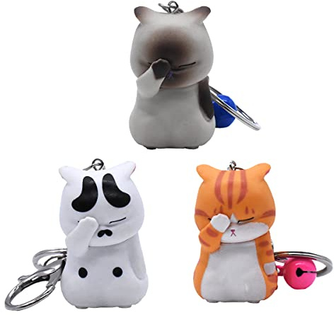 BSNRDX Katzenanhänger 3 Stück Süß Katze Schlüsselanhänger Harz Schlüsselring Kätzche Schlüsselhalter Charm Cartoon Katzeschlüsselbund Rucksäcke Tasche Anhänger Schlüssel Organizer