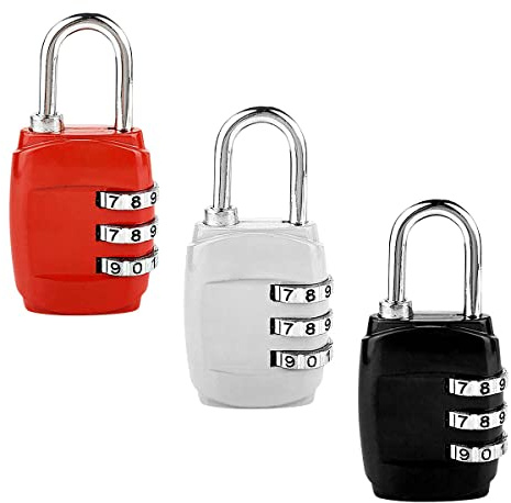 Jagowa 3 Stück Gepäckschlösser, TSA genehmigt, 3-stelliges Zahlenschloss Codes Sicherheits-Gepäckkoffer, Tasche, Code-Schloss, Schwarz, Weiß, Rot