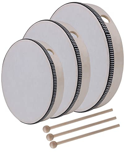 Lovermusic 30,5 cm & 25,4 cm & 20,3 cm Holz-Handtrommel mit Trommelstab, Percussion-Musikinstrument Holzrahmen Trommel für Party