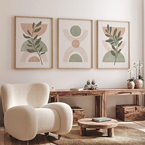 Set of 3 Botanical Gallery Poster Sage Green Blush Pink Geometry Prints Canvas Painting Boho Wall Art Picture Abstract Minimalist Decor-50 * 70cm (Unframed)