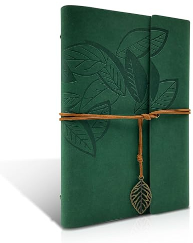 Carnet de Notes A5, Couverture Rigide en Cuir Avec Bande de Fermeture Élastique, 160 Pages Notebook à Feuilles Mobiles Remplaçables, 14.1*21cm Papier 100 g/m² Carnet Cuir pour Femmes et Hommes (Vert)