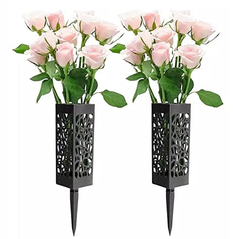Bafnsiji Grab Blumenhalter, Friedhof Blumenvase, schwarz Spiked Memorial Grab Blumenvasen, Friedhof Vasen mit Spikes, Outdoor Grab Dekoration