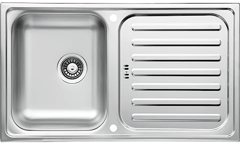 Respekta Évier en inox Riverside/Évier-encastré 1 bac 86 x 50 cm/en inox avec égouttoir adapté aux meubles bas à partir de 50 cm de largeur