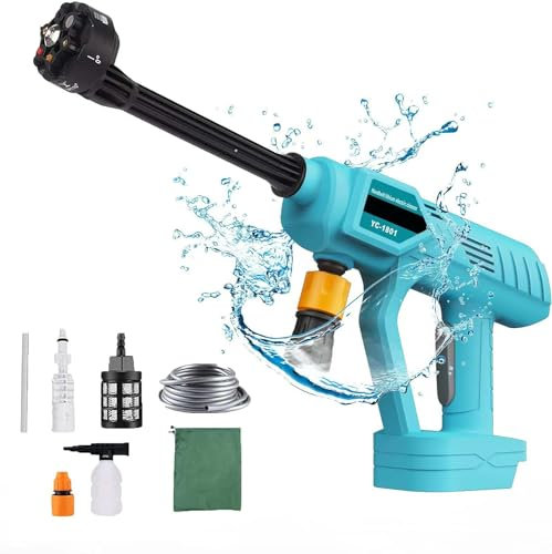 Akku-Hochdruckreiniger, Kompatibel für Makita 18V Akku BL180，Sechs Zubehör，6 In 1 Düse zum Waschen von Fahrrad, Car, Garden und Flächenreiniger(nur Werkzeug)
