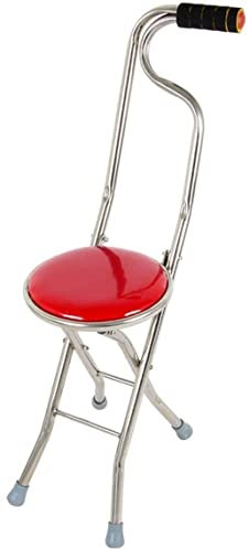 Canne Siège Pliant Béquille Tabouret BÂTON DE MARCHE SIÈGE EN ACIER INOXYDABLE Personnes Âgées Béquilles Tabouret Marcheur Léger Canne Tabouret Pliant À Quatre Pieds Rouge pour Personnes Âgées Aide au