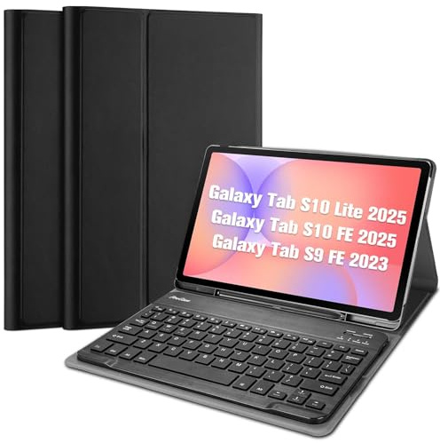 ProCase Keyboard Case for Galaxy Tab S10 Lite/ S10 FE 2025 / S9 FE 10.9-Inch with S Pen Holder, Protective Cover Case with Detachable Wireless Keyboard for Galaxy Tablet 10.9 –Black