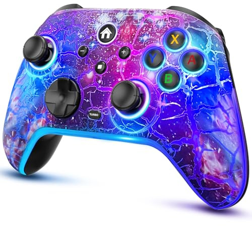 Wireless Switch Pro Controller for Nintendo Switch/OLED/Lite/Switch 2, 1200mAh Rechargeable Switch Controllers with 10 Colors LED & Cool Galaxy Nebula Design, Wake Up, Turbo, Vibration, Motion Control