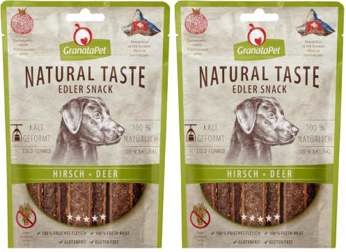 GranataPet Natural Taste Edler Snack Hirsch, 90 g, Hundeleckerli ohne Getreide & ohne Zuckerzusätze, Belohnung für zwischendurch, schmackhafter Hundesnack (Packung mit 2)