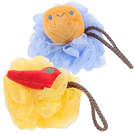 POPETPOP 2pcs Bath Ball Rich Foaming Bath Scrubber Loofah Suction Pad Natural Sponge Exfoliating Scrubber Shower Tool