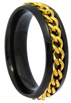 HIJONES Herren Damen 6mm Drehbare Kette Ring Edelstahl Multicolor Aussage Ring Band Fingerschmuck Schwarzes Gold Größe 65 (20.7)