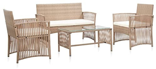 ShGaxin 4-teiliges Gartensofa-Set mit Kissen aus Polyrattan, beige, Set für den Garten, Loungeset für den Außenbereich, Gartenmöbel, Gartenmöbel (SPU:46436)