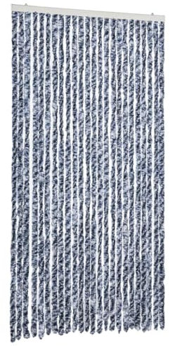 vidaXL Rideau Anti-mouches, Store Anti-insectes avec Crochet, Rideau de Porte Longueur et Largeur Réglables, Bleu et Blanc 100x230 cm Chenille