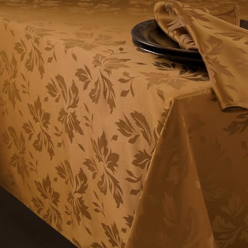 Romanstile Tischdecke Herbst Braun abwaschbar 140x240 210GSM Herbstlich Luxuriös Jacquard-Damast Muster wasserabweisend Tischtuch Table Cloth für Oktoberfest,Halloween,Party,Autumn,Garten,Outdoor
