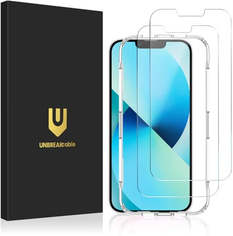 UNBREAKcable 2-Pack Screen Protector for iPhone 13/13 Pro, Double Shatterproof Tempered Glass [Easy Installation Frame] [9H Hardness] [99.99% HD] [Case Friendly] for iPhone 6.1 inch