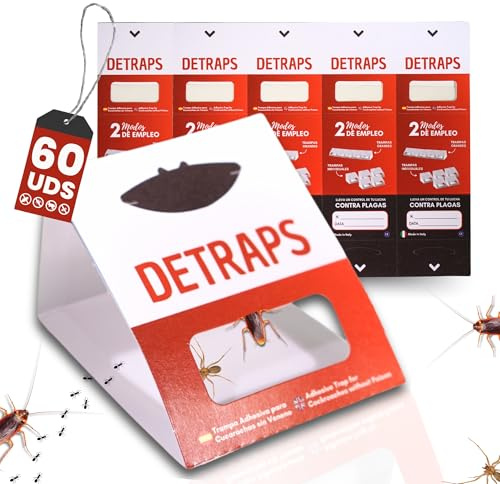 DETRAPS Pièges Adhésifs Cafards & Blattes | sans Biocides | Pièges Cafards et Blattes avec Attractif Noisette | Fabriqués en Italie | 15, 30, 60, 120 ou 240 Pièges