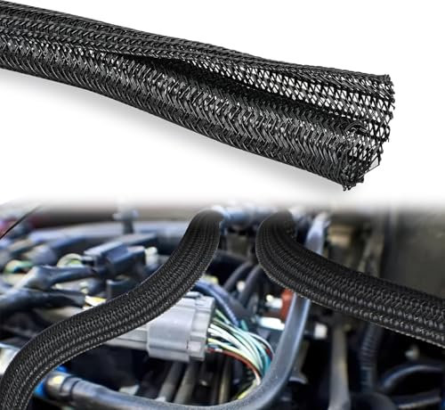 Nilight Cable Sleeve, 10ft-1/2inch Cable Management Sleeves, Braided Cable Sleeving, Split Self Wrapping Wire Loom for Computer Cable Electrical Wire Automotive Harness Protector Organizer, Black