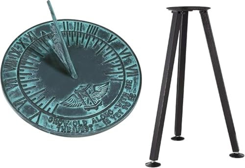 ANTIQUEMEDIEVAL Sonnenuhr aus Gusseisen, Grünspan-Oberfläche mit Ständer, -10