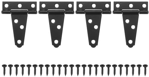 M METERXITY 4-Pack Iron T-Strap Shed Door Hinges, 2 Inch Barn Door Gate Hinges, Tee Hinge Wrought Hardware with Screws for Wooden Fences/Yard/Barn Door [Black]