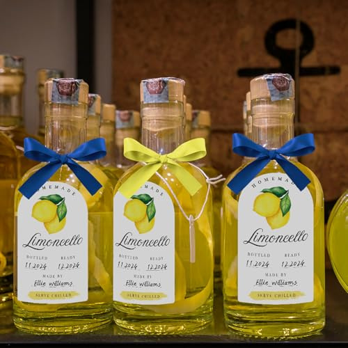 Feifeiya 24 st Limoncello-etiketter 5 x 8 cm Limoncello-flasketiketter jul hemlagad Limoncello-klistermärken med band för 113 ml eller 8 oz Limoncello-flaskor för julklappar småföretag tillbehör
