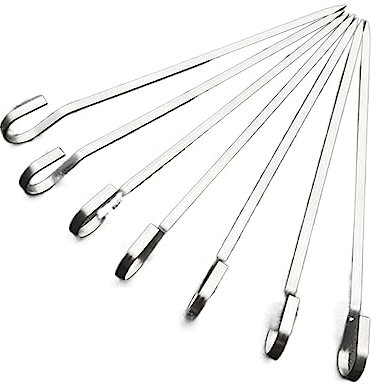 Lot de 25 brochettes plates en acier inoxydable pour griller, viande, crevettes, poulet, légumes, brochettes suspendues, couleur 20, taille 20 x 0,4 x 0,1 cm
