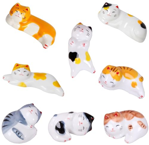 YouXiaor 8PCS Katze Stäbchen Halter,Essstäbchenablage Löffelgabeln Essstäbchen aus Keramik,Stäbchen Rest Gabel Halter,Gabel Messer Halter Handwerk Ornamente,Gelten Für Hauptdekoration Geschenk Set