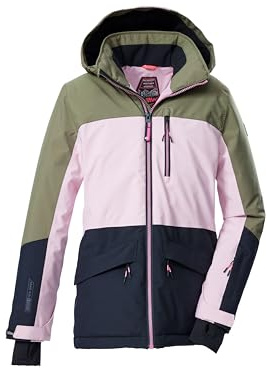 killtec Skidjacka för flickor, funktionell jacka med huva och snöfall KSW 208 GRLS SKI JCKT, ljusrosa/salvi/svart blå, 164, 43562-000